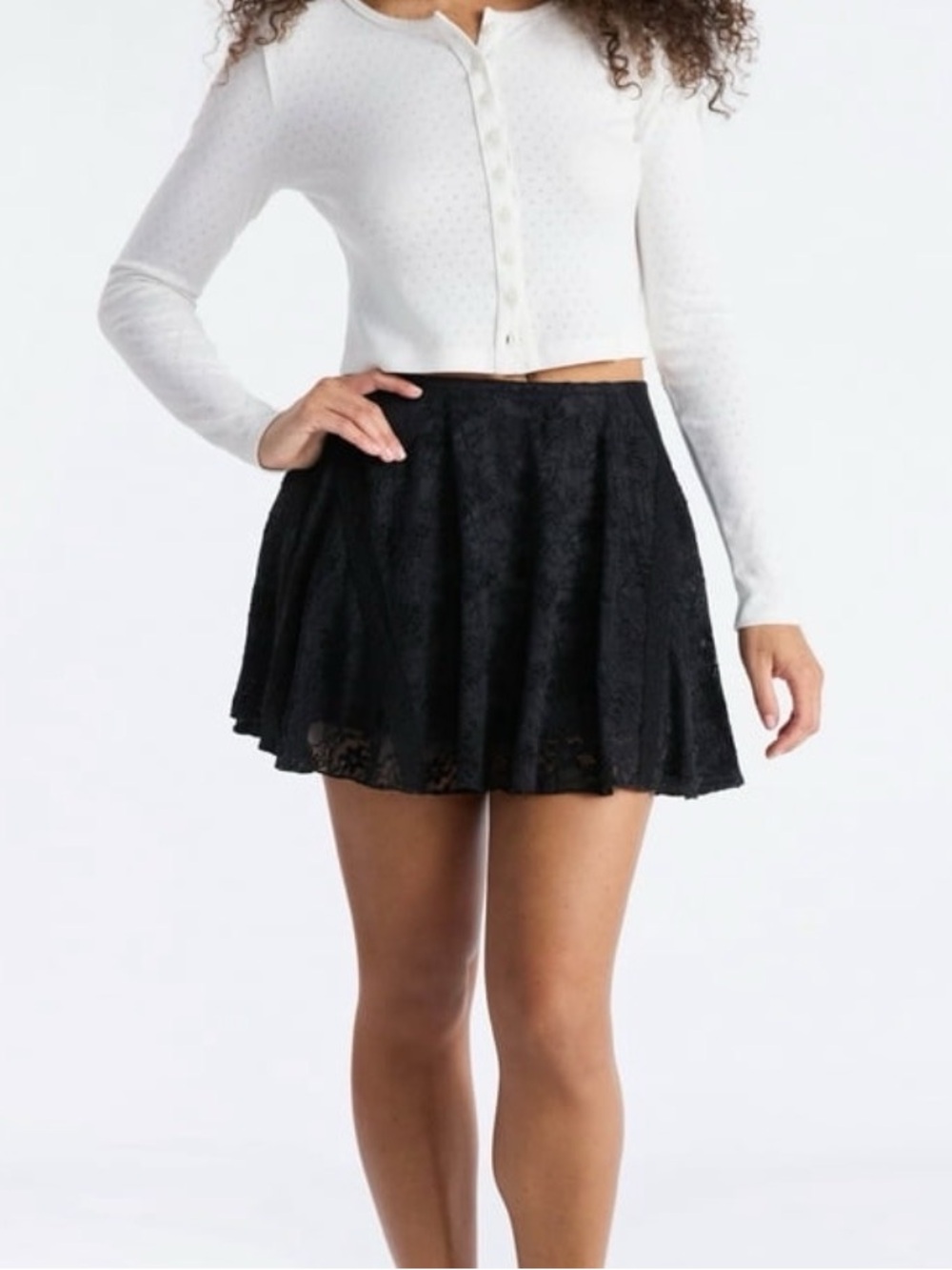 Black Lace Skater Mini Skirt - Women